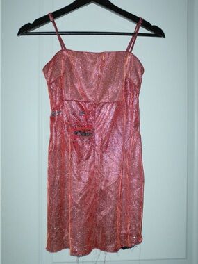 Distressed Popstar Sparkle Pink Slip Dress with Beaded Detail